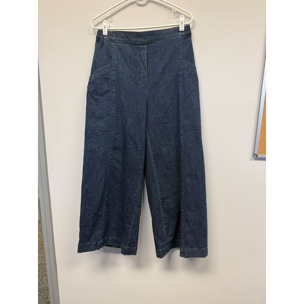 Lisa Bayne Wide Leg Denim Cropped Pants Womens M Pull On Stretch Lagenlook USA